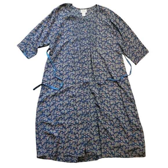 Vintage April Too Dress Women's 3X Button Down Midi Floral Chiffon Rayon Pintuck - Picture 1 of 5